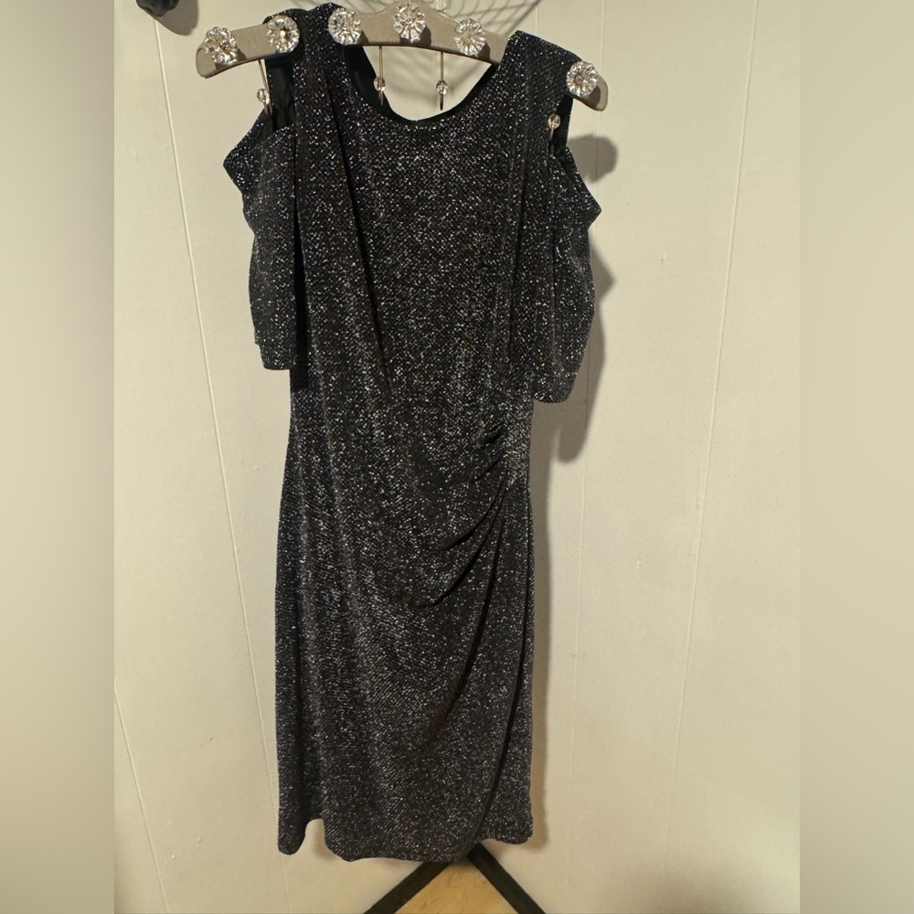 R&M Richards Black Glitter Midi Dress